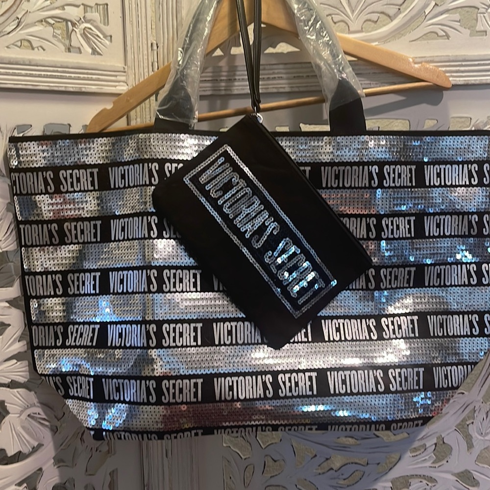 Victoria Secret Sequin Tote Bag with two drawstring tote bags